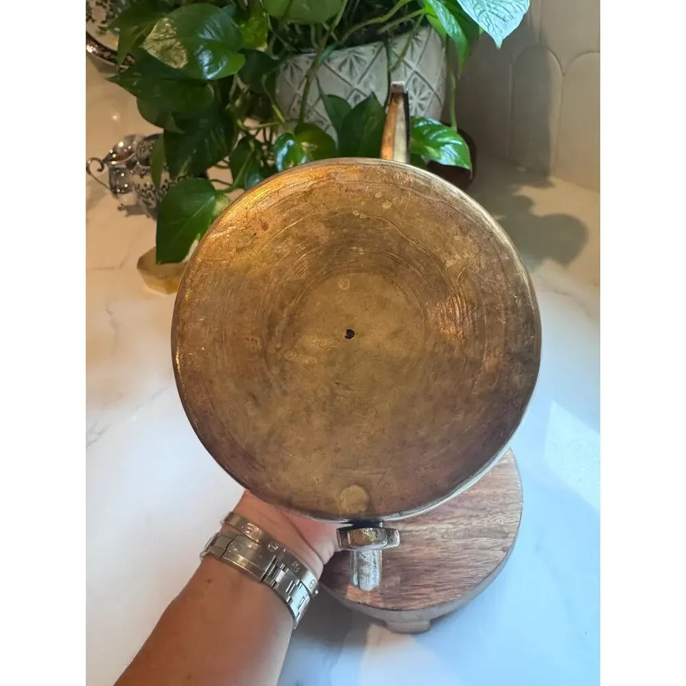 Antique Brass Engraved Dallah Pot • Moroccan Pitcher Copper Accents